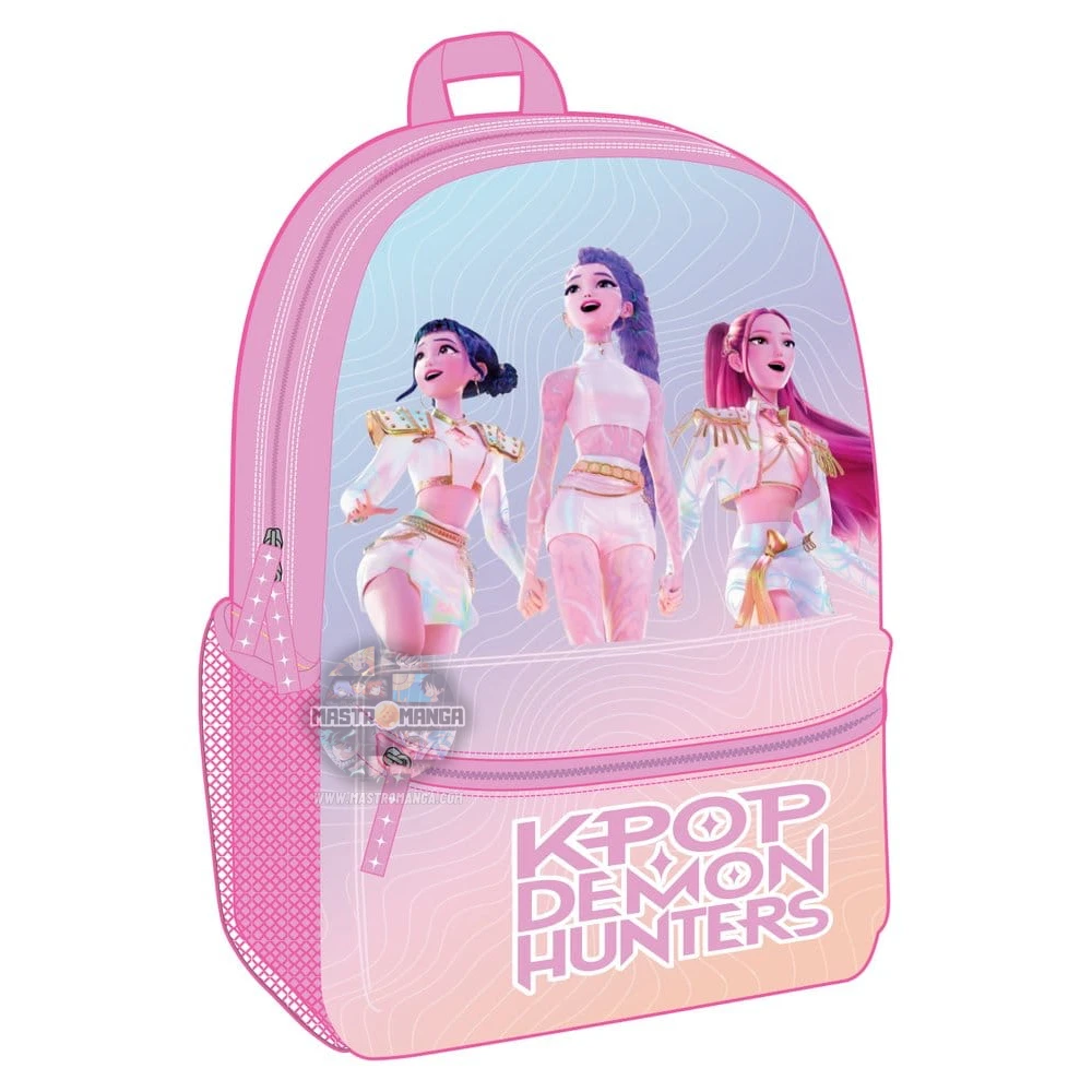 Zaino ufficiale K-Pop Demon Hunters versione Golden Pocket prodotto da Pyramid International, caratterizzato da finiture dorate e loghi grafici della serie