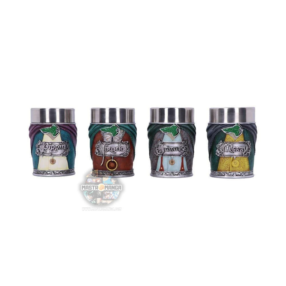 Set di 4 bicchierini da liquore Hobbit Shot Glass Set Il Signore degli Anelli Nemesis Now con icone della Contea