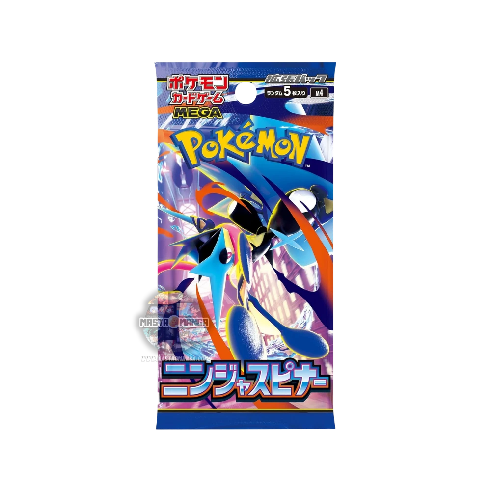 Booster Box sigillato dell'espansione giapponese Ninja Spinner del Pokémon Card Game, con artwork dinamico di Pokémon di tipo Oscurità, logo ufficiale The Pokémon Company e scritte originali in giapponese