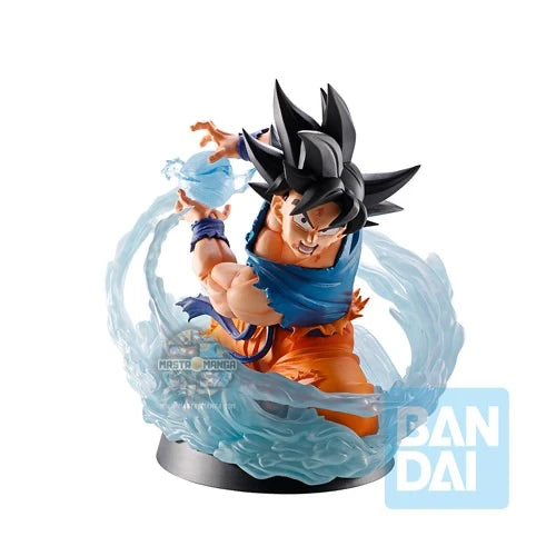 Statua da collezione Ichibansho MASTERLISE di Son Goku da Dragon Ball Z, con capelli neri naturali, classica divisa arancione della scuola del Maestro Muten e posa dinamica pronta all'attacco dalla serie Spectacle Battle