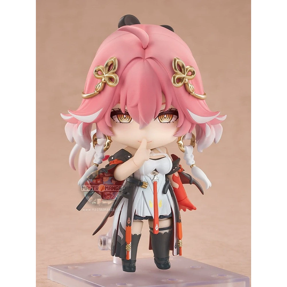 Figure Nendoroid Changli Wuthering Waves Good Smile Company con abito nero e rosso, spada e ventaglio cerimoniale