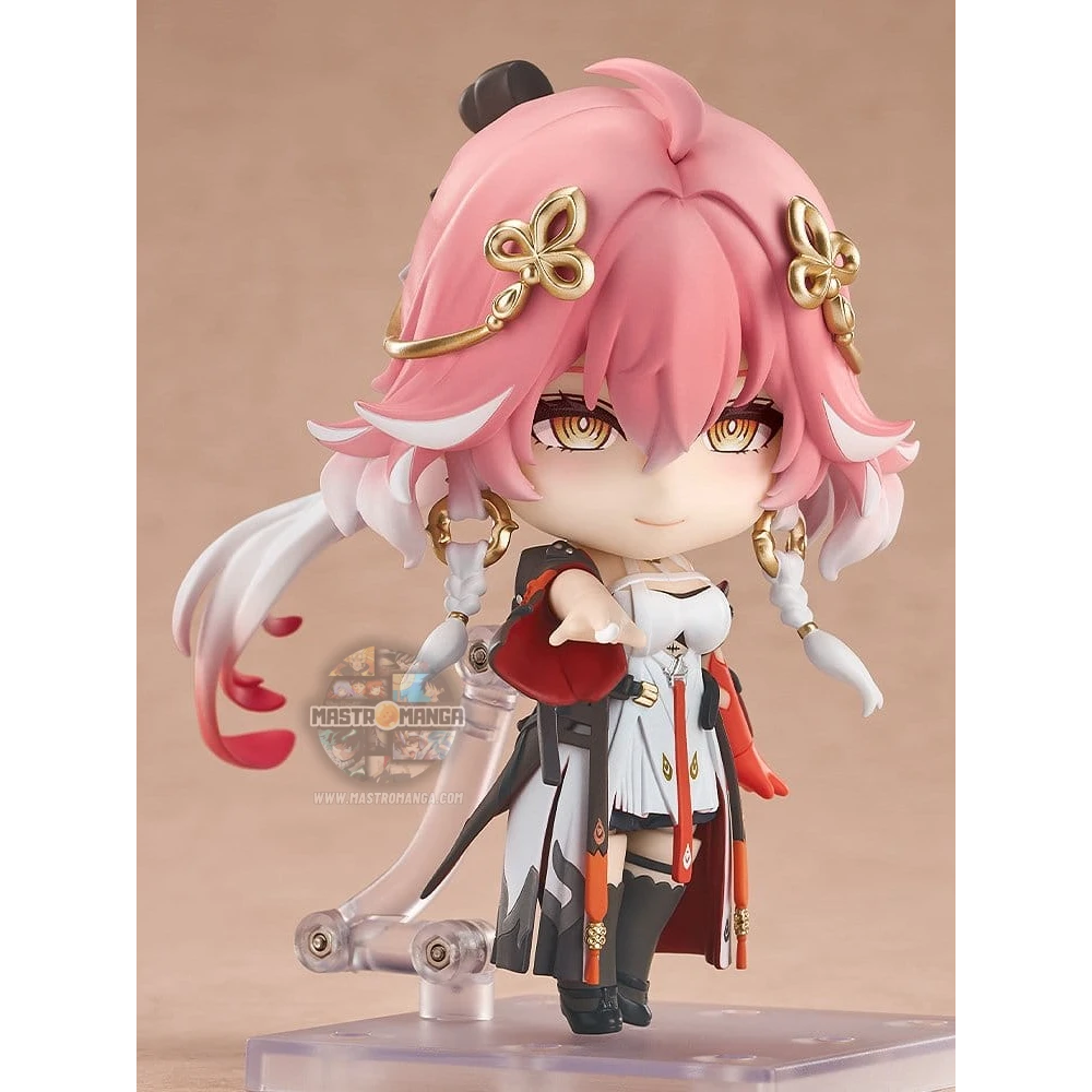 Figure Nendoroid Changli Wuthering Waves Good Smile Company con abito nero e rosso, spada e ventaglio cerimoniale