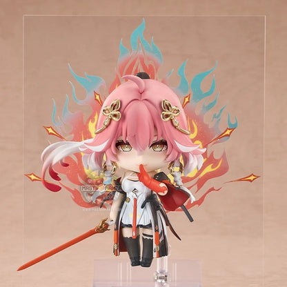 Figure Nendoroid Changli Wuthering Waves Good Smile Company con abito nero e rosso, spada e ventaglio cerimoniale