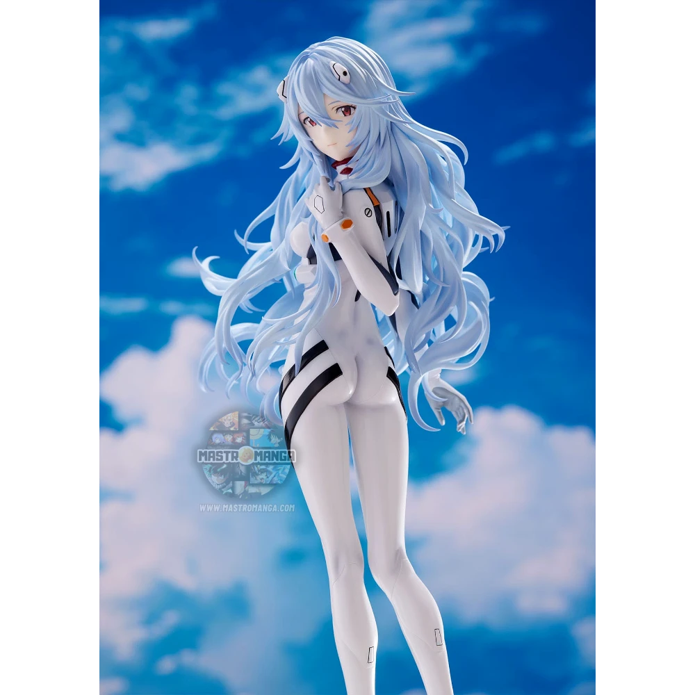 Statua di Rei Ayanami Voyage End dal film Evangelion 3.0+1.0 prodotta da Claynel, raffigurante Rei con i capelli lunghi in una posa eterea su una base ispirata al mare rosso