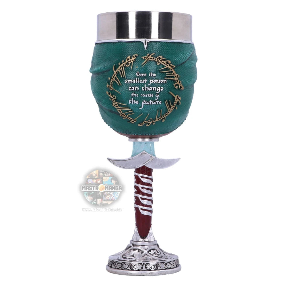 Calice da collezione Frodo Goblet Il Signore degli Anelli Nemesis Now con mantello hobbit e spilla a foglia elfica
