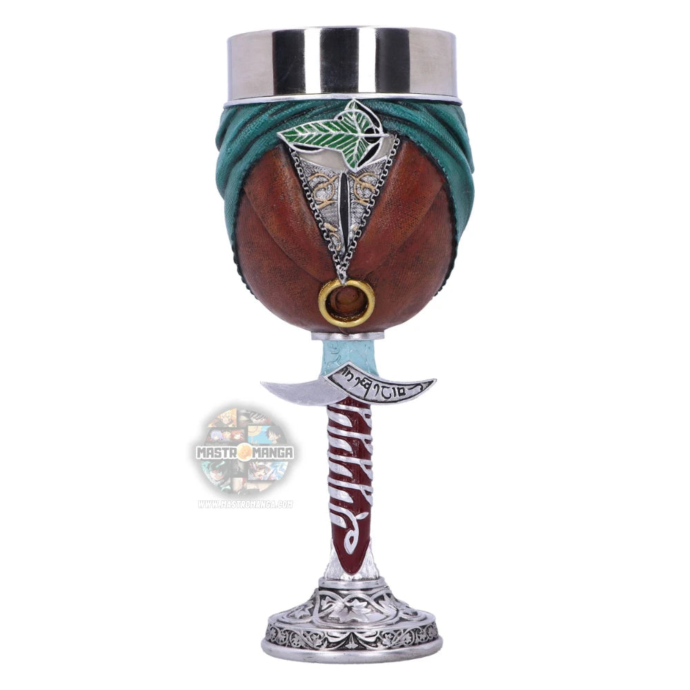 Calice da collezione Frodo Goblet Il Signore degli Anelli Nemesis Now con mantello hobbit e spilla a foglia elfica
