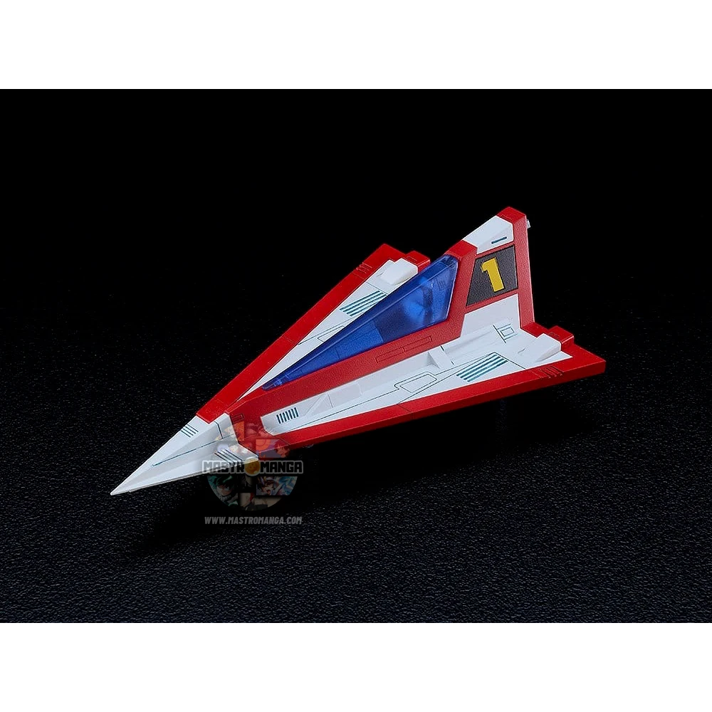 Model kit da assemblare del Gatcha Spartan dalla serie Gatchaman Fighter, linea MODEROID, mostrato nella sua configurazione unita con la colorazione fedele all'anime e i 5 singoli velivoli G1, G2, G3, G4 e G5