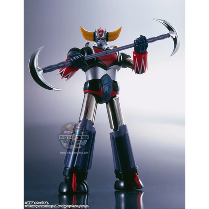 Set completo Soul of Chogokin GX-04S di Grendizer (Goldrake) in metallo die-cast, con lo Spazer principale, i tre veicoli di supporto (Double, Marine e Drill Spazer) e l'espositore per tutte le armi e gli accessori