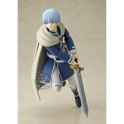 Action figure articolata S.H.Figuarts di Himmel da Frieren: Beyond Journey's End, con mantello blu in tessuto posabile, capelli azzurri, armatura leggera e spada dell'eroe