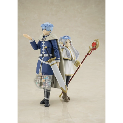 Action figure articolata S.H.Figuarts di Himmel da Frieren: Beyond Journey's End, con mantello blu in tessuto posabile, capelli azzurri, armatura leggera e spada dell'eroe