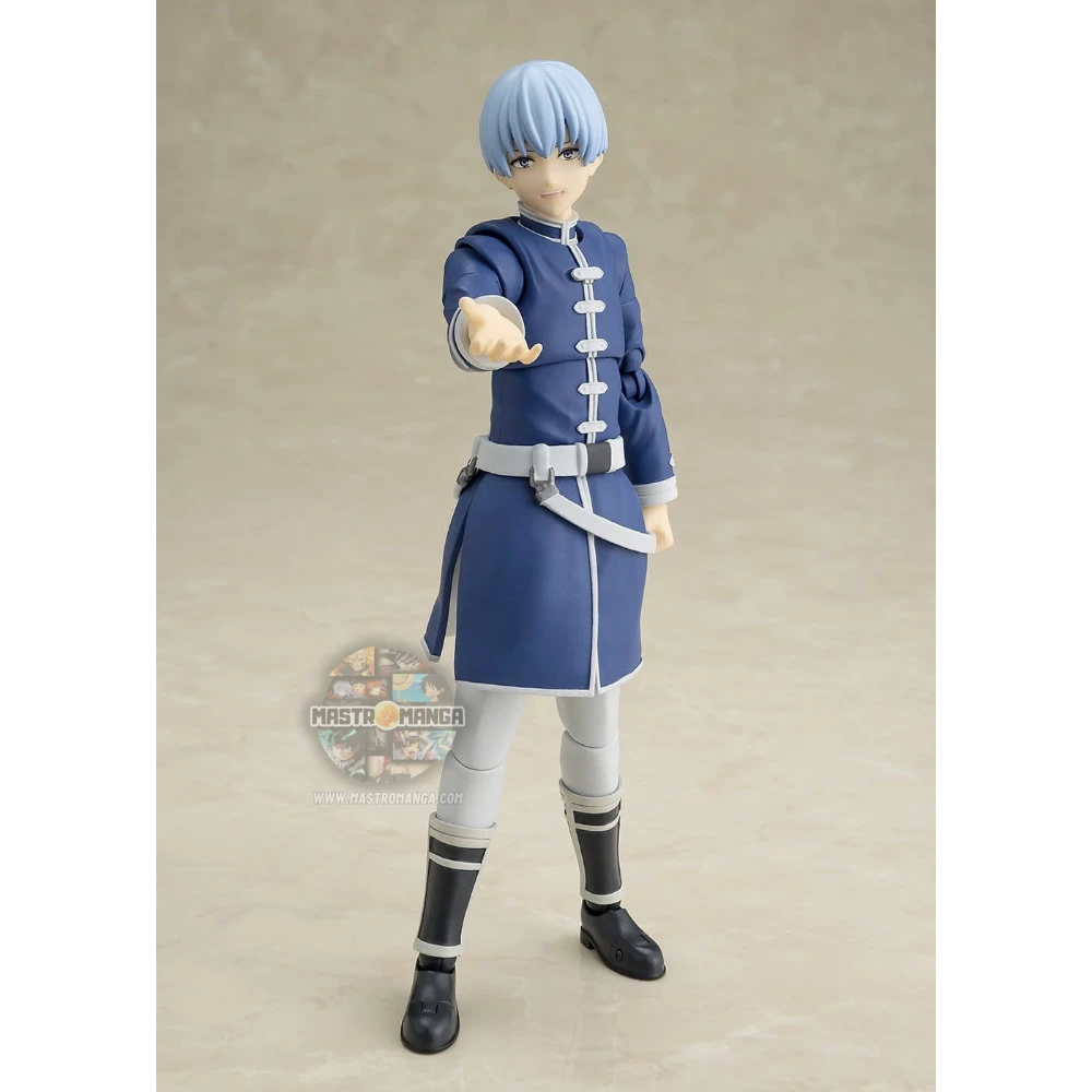 Action figure articolata S.H.Figuarts di Himmel da Frieren: Beyond Journey's End, con mantello blu in tessuto posabile, capelli azzurri, armatura leggera e spada dell'eroe