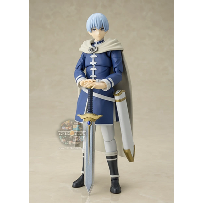 Action figure articolata S.H.Figuarts di Himmel da Frieren: Beyond Journey's End, con mantello blu in tessuto posabile, capelli azzurri, armatura leggera e spada dell'eroe