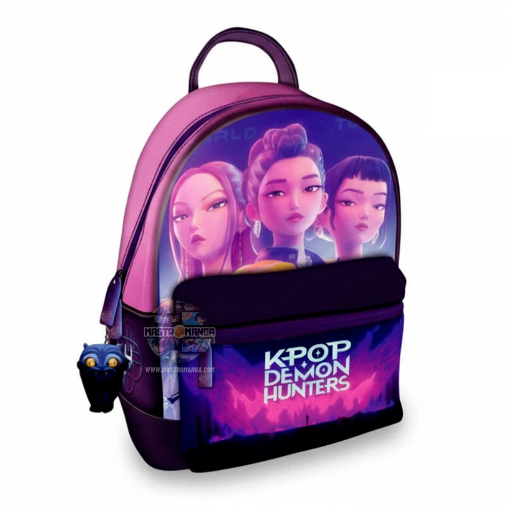 Zaino nero Fashion K-Pop Demon Hunters Pyramid International con grafiche stilizzate, loghi della serie e tasca frontale organizzata
