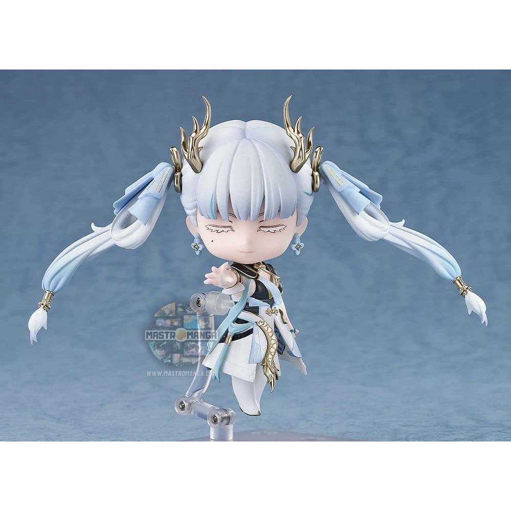 Figure Nendoroid Jinhsi Wuthering Waves Good Smile Company con abito cerimoniale bianco e azzurro e dettagli dorati