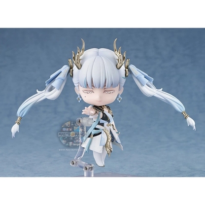 Figure Nendoroid Jinhsi Wuthering Waves Good Smile Company con abito cerimoniale bianco e azzurro e dettagli dorati