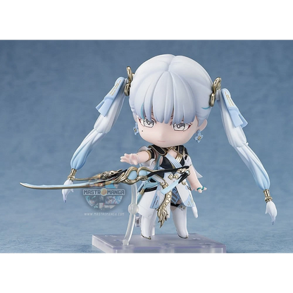 Figure Nendoroid Jinhsi Wuthering Waves Good Smile Company con abito cerimoniale bianco e azzurro e dettagli dorati