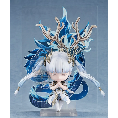 Figure Nendoroid Jinhsi Wuthering Waves Good Smile Company con abito cerimoniale bianco e azzurro e dettagli dorati