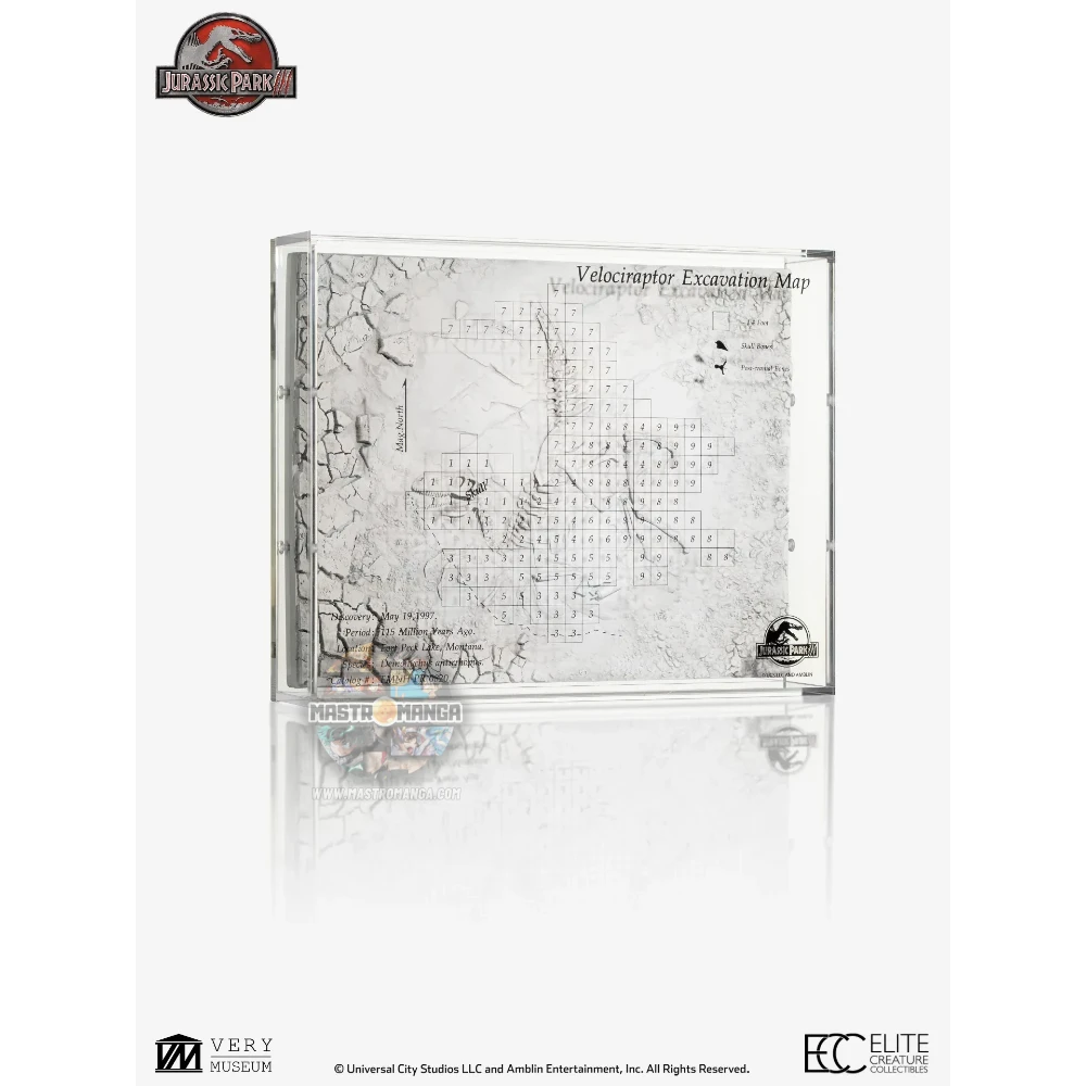 Velociraptor Excavation Map Jurassic Park 3 Elite Creature Collectibles - Statua da collezione ufficiale del temibile predatore con mappa di escavazione