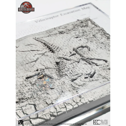 Velociraptor Excavation Map Jurassic Park 3 Elite Creature Collectibles - Statua da collezione ufficiale del temibile predatore con mappa di escavazione