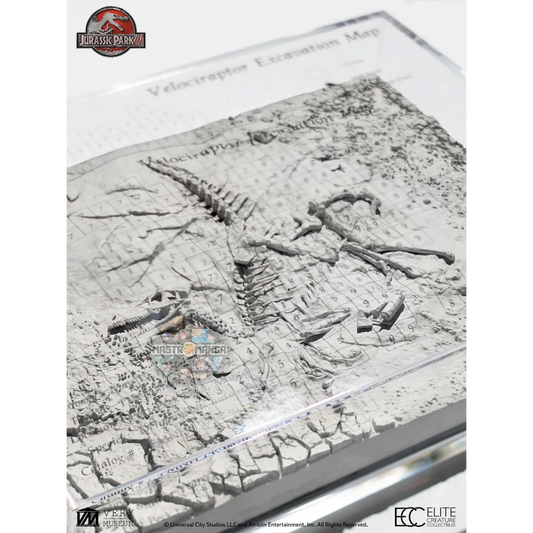 Velociraptor Excavation Map Jurassic Park 3 Elite Creature Collectibles - Statua da collezione ufficiale del temibile predatore con mappa di escavazione