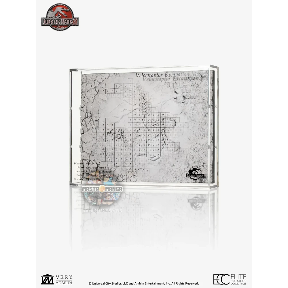 Velociraptor Excavation Map Jurassic Park 3 Elite Creature Collectibles - Statua da collezione ufficiale del temibile predatore con mappa di escavazione