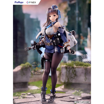 Statua da collezione di Marian dal videogioco Goddess of Victory: NIKKE, scala 1:7 prodotta da F:NEX FuRyu, con la sua divisa militare dettagliata e il fucile d'assalto