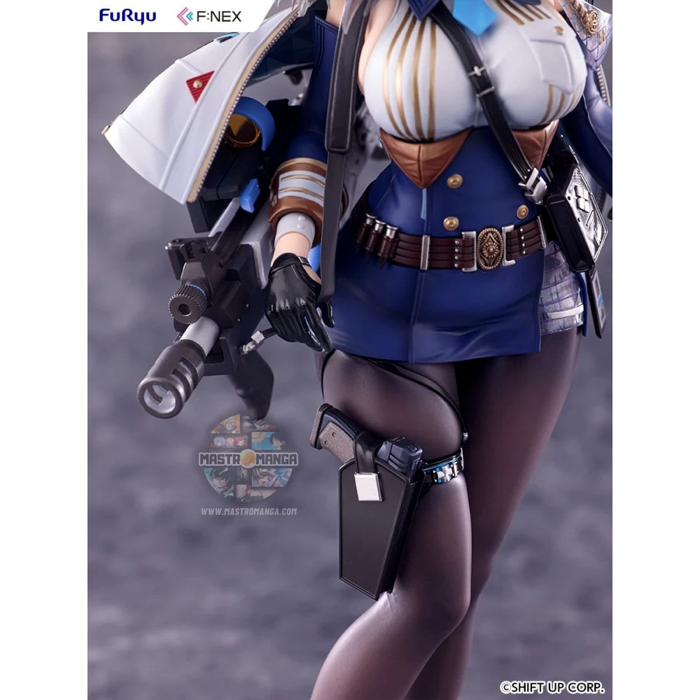 Statua da collezione di Marian dal videogioco Goddess of Victory: NIKKE, scala 1:7 prodotta da F:NEX FuRyu, con la sua divisa militare dettagliata e il fucile d'assalto