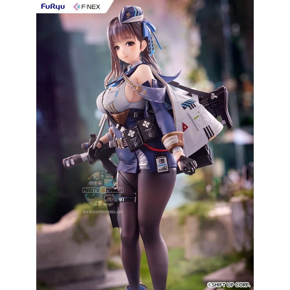 Statua da collezione di Marian dal videogioco Goddess of Victory: NIKKE, scala 1:7 prodotta da F:NEX FuRyu, con la sua divisa militare dettagliata e il fucile d'assalto