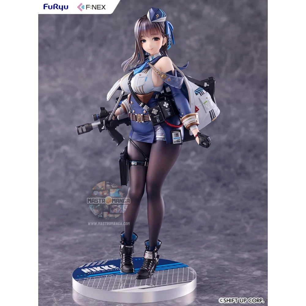 Statua da collezione di Marian dal videogioco Goddess of Victory: NIKKE, scala 1:7 prodotta da F:NEX FuRyu, con la sua divisa militare dettagliata e il fucile d'assalto