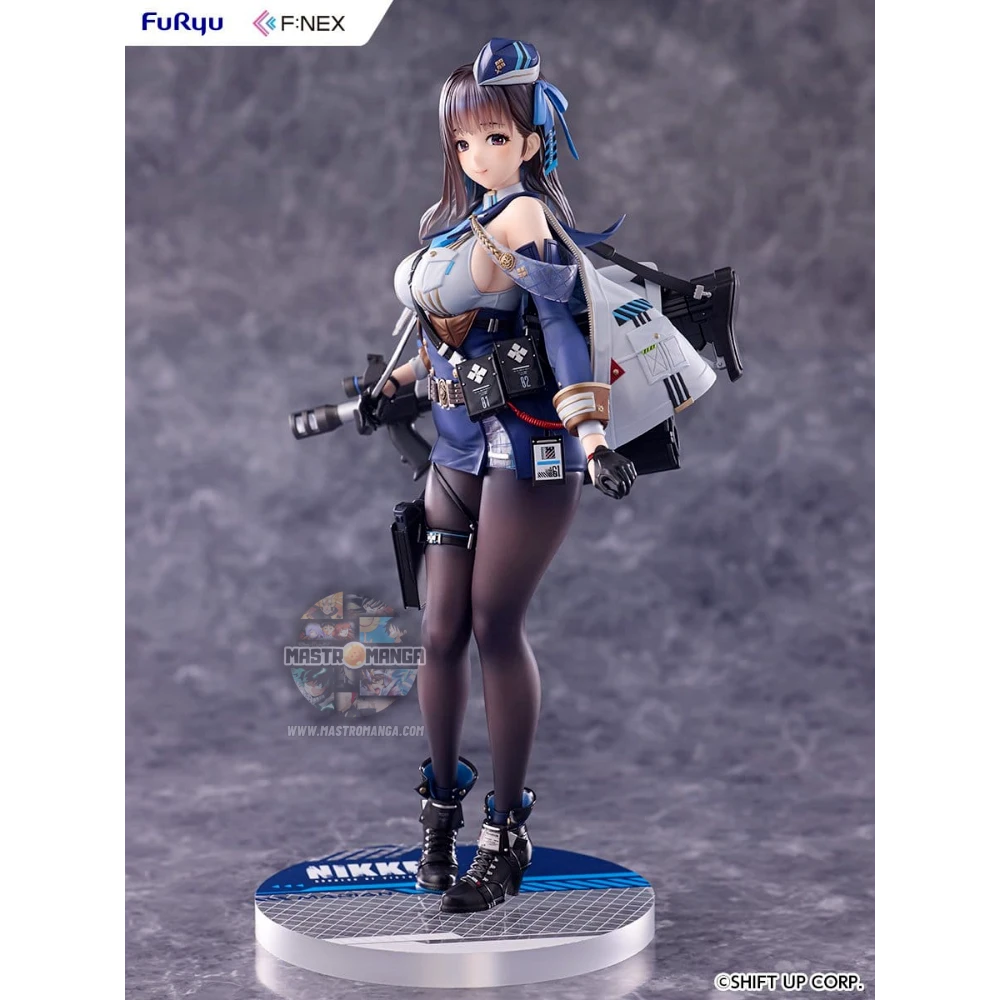 Statua da collezione di Marian dal videogioco Goddess of Victory: NIKKE, scala 1:7 prodotta da F:NEX FuRyu, con la sua divisa militare dettagliata e il fucile d'assalto