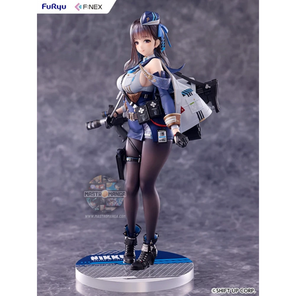 Statua da collezione di Marian dal videogioco Goddess of Victory: NIKKE, scala 1:7 prodotta da F:NEX FuRyu, con la sua divisa militare dettagliata e il fucile d'assalto