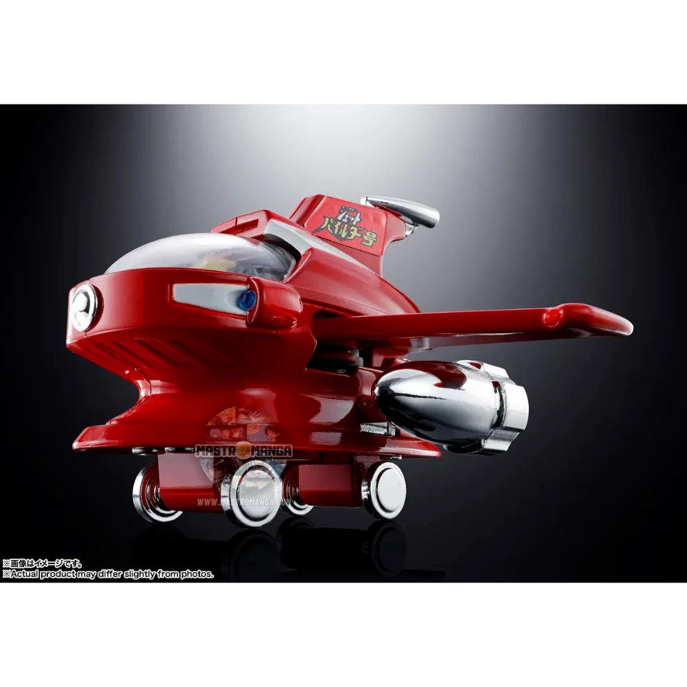 Modello in metallo die-cast del Jet Pilder di Mazinger Z, linea Soul of Popynica, con livrea rossa e bianca, rotori delle ali orientabili e cupola della cabina trasparente con pilota all'interno