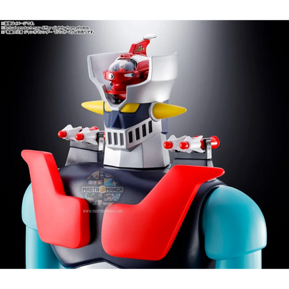 Modello in metallo die-cast del Jet Pilder di Mazinger Z, linea Soul of Popynica, con livrea rossa e bianca, rotori delle ali orientabili e cupola della cabina trasparente con pilota all'interno