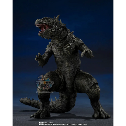 Action figure articolata S.H.MonsterArts di Godzilla 2023 nella forma di Odo Island Monster da Godzilla Minus One, con pelle rugosa marrone, fauci aperte e piccoli aculei dorsali