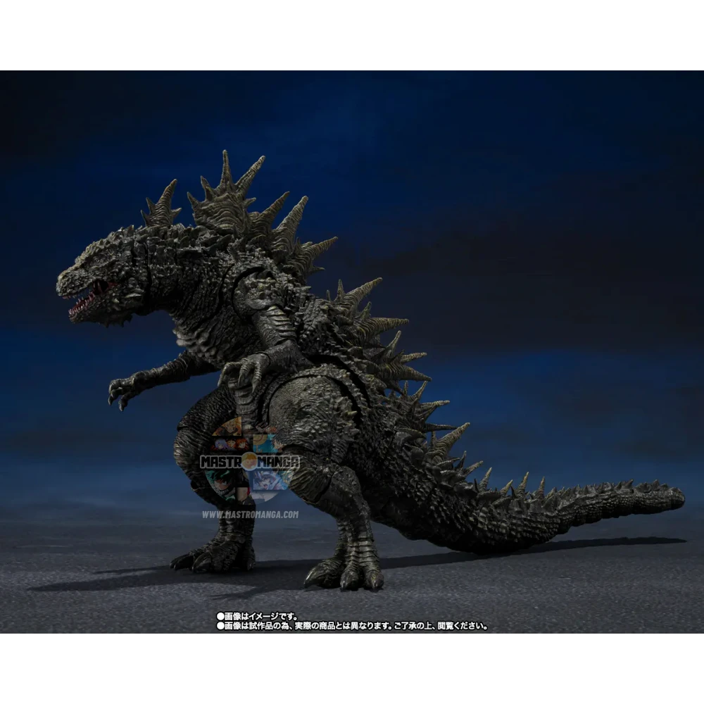 Action figure articolata S.H.MonsterArts di Godzilla 2023 nella forma di Odo Island Monster da Godzilla Minus One, con pelle rugosa marrone, fauci aperte e piccoli aculei dorsali