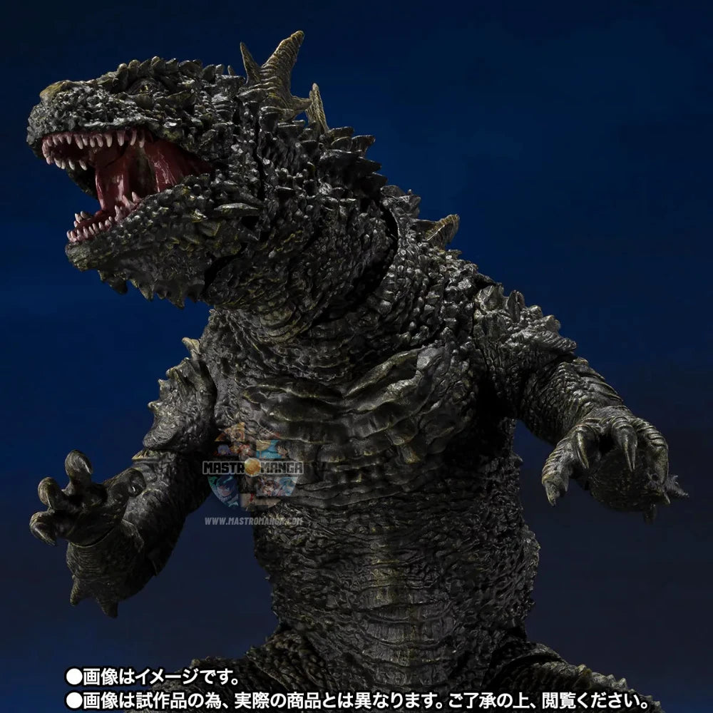 Action figure articolata S.H.MonsterArts di Godzilla 2023 nella forma di Odo Island Monster da Godzilla Minus One, con pelle rugosa marrone, fauci aperte e piccoli aculei dorsali