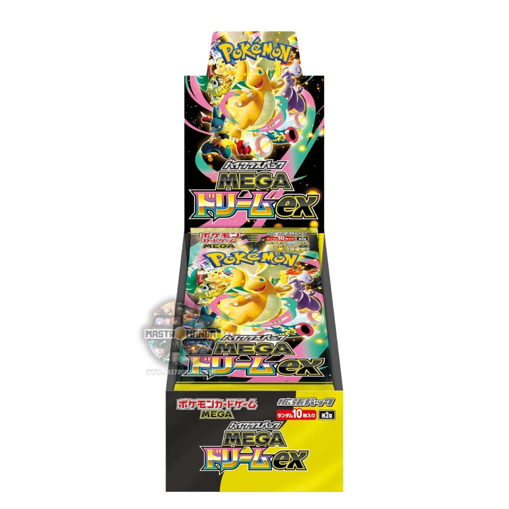 Scatola sigillata (Booster Box) dell'espansione giapponese Pokémon Card Game Mega Dream EX, con grafiche di Mega Evoluzioni e loghi ufficiali The Pokémon Company e Pokémon Center