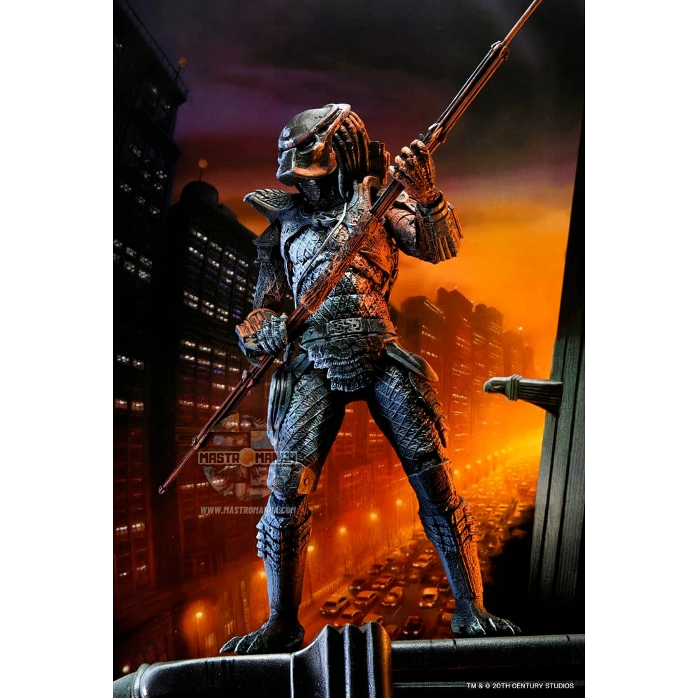 Action figure NECA del City Hunter Predator dalla serie Predator 2, versione Poster Series con colorazione speciale che richiama le luci e le ombre della locandina originale del film