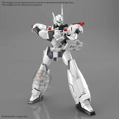 Model kit Bandai RG Patlabor AV-98plus Ingram Plus con armatura bianca e nera, frame interno visibile e giunture protette