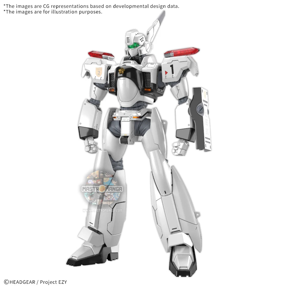 Model kit Bandai RG Patlabor AV-98plus Ingram Plus con armatura bianca e nera, frame interno visibile e giunture protette