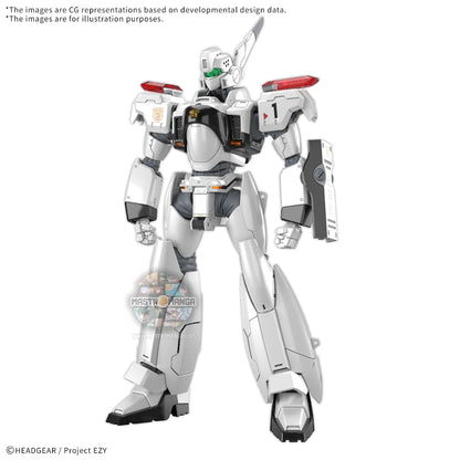 Model kit Bandai RG Patlabor AV-98plus Ingram Plus con armatura bianca e nera, frame interno visibile e giunture protette
