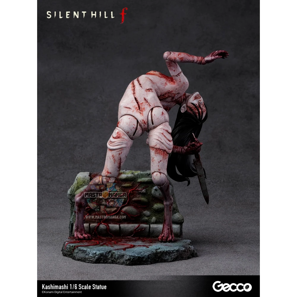 Statua da collezione Kashimashi dal videogioco Silent Hill f prodotta da Gecco, raffigurante una creatura grottesca composta da volti e fiori di giglio ragno rosso
