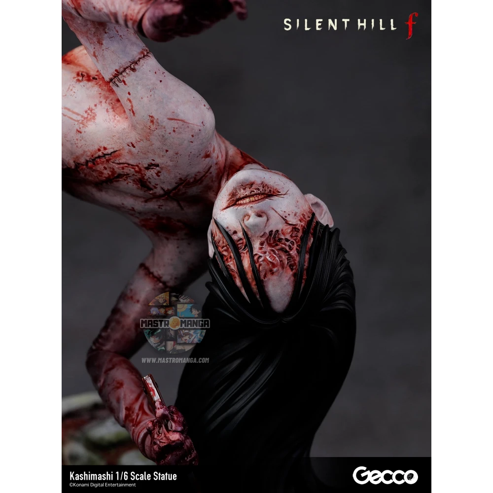 Statua da collezione Kashimashi dal videogioco Silent Hill f prodotta da Gecco, raffigurante una creatura grottesca composta da volti e fiori di giglio ragno rosso