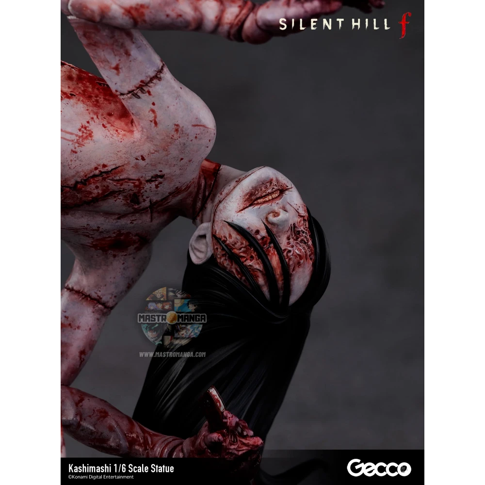 Statua da collezione Kashimashi dal videogioco Silent Hill f prodotta da Gecco, raffigurante una creatura grottesca composta da volti e fiori di giglio ragno rosso