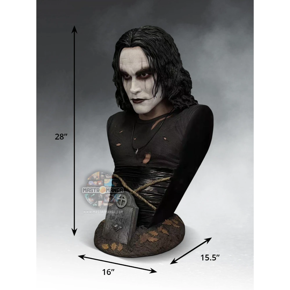 Busto a grandezza naturale di Eric Draven dal film Il Corvo (The Crow) prodotto da Hollywood Collectibles, con trucco iconico e base decorativa