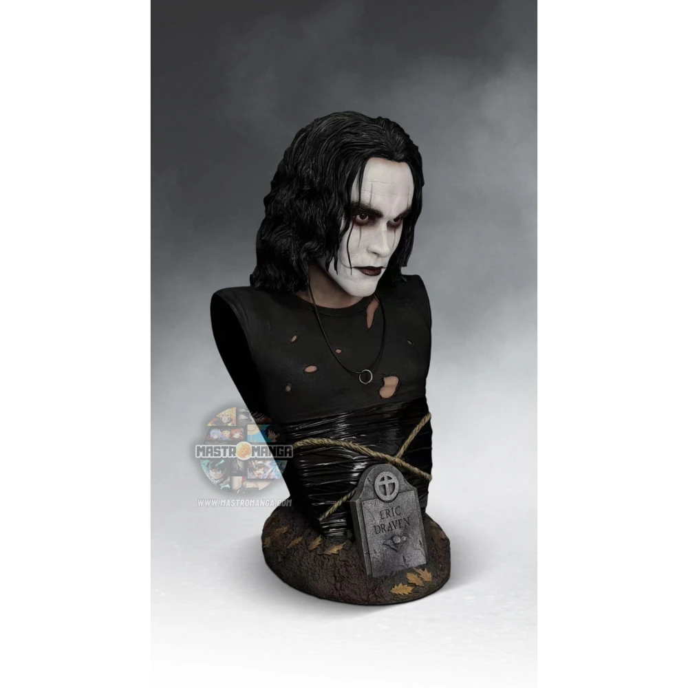 Busto a grandezza naturale di Eric Draven dal film Il Corvo (The Crow) prodotto da Hollywood Collectibles, con trucco iconico e base decorativa