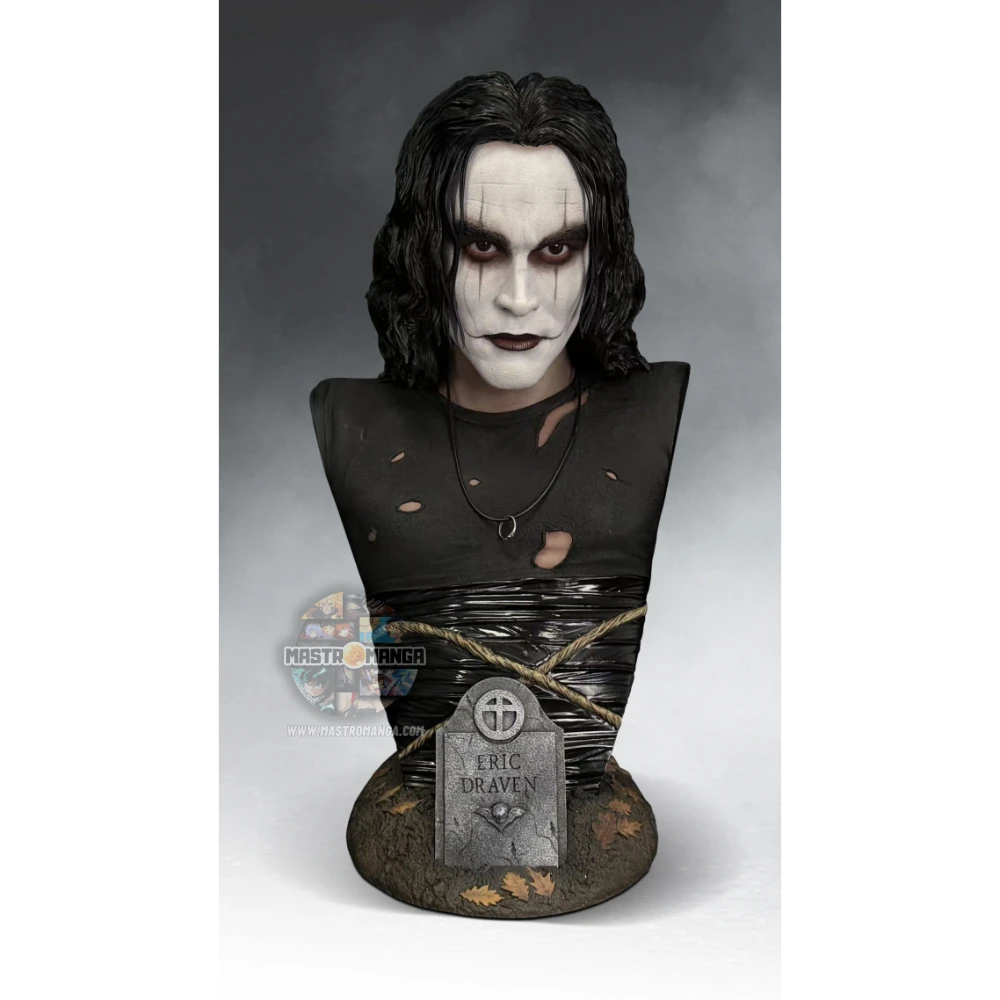 Busto a grandezza naturale di Eric Draven dal film Il Corvo (The Crow) prodotto da Hollywood Collectibles, con trucco iconico e base decorativa