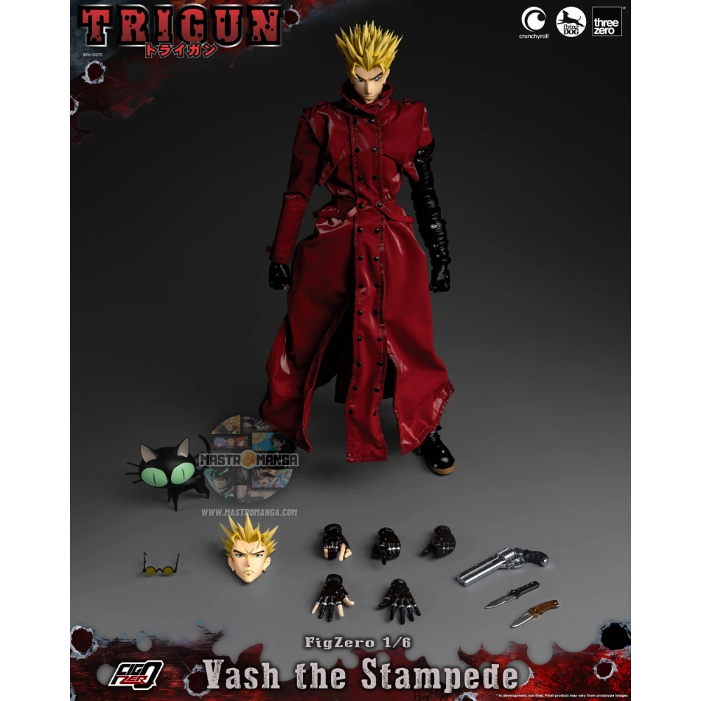 Vash The Stampede Action Figure Trigun Threezero - Figure da collezione ufficiale con cappotto rosso e Stampede Gun
