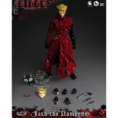 Vash The Stampede Action Figure Trigun Threezero - Figure da collezione ufficiale con cappotto rosso e Stampede Gun
