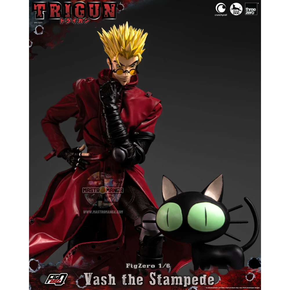 Vash The Stampede Action Figure Trigun Threezero - Figure da collezione ufficiale con cappotto rosso e Stampede Gun